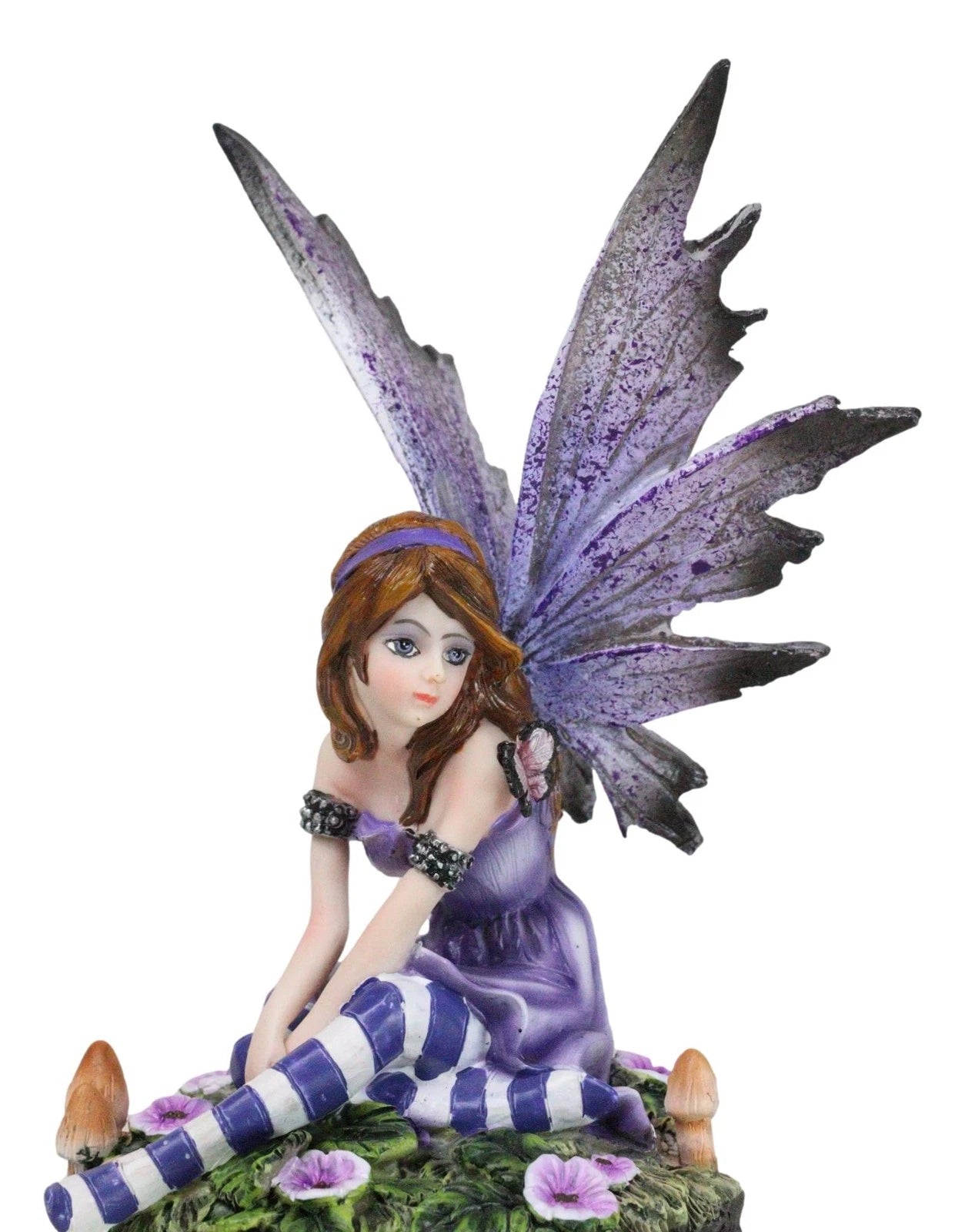 Toadstool Garden Lavender Purple Girl Fairy With Flitting Butterfly Figurine-5