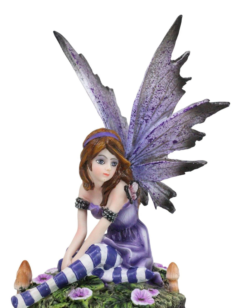 Toadstool Garden Lavender Purple Girl Fairy With Flitting Butterfly Figurine-5