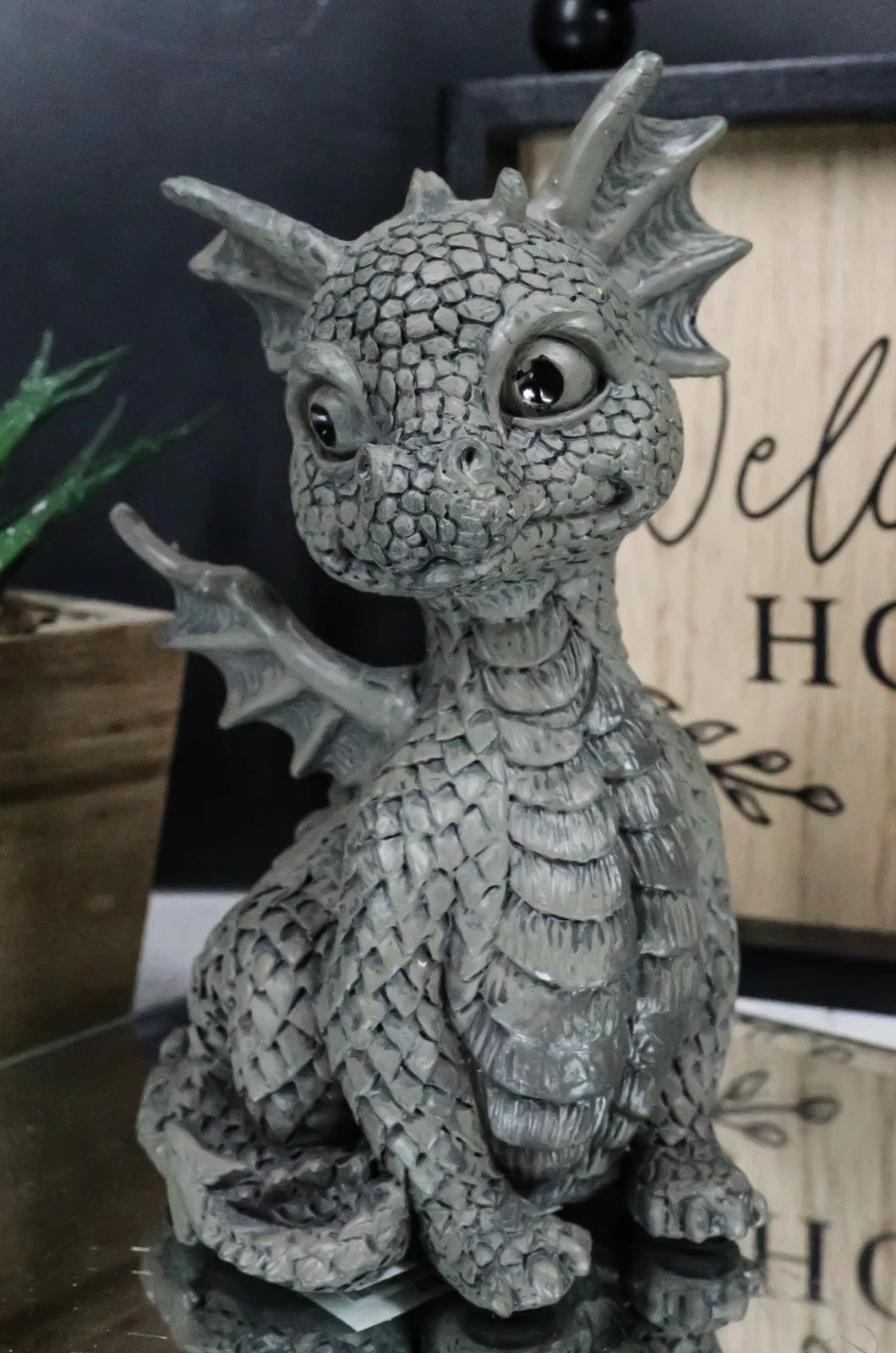 Whimsical Dainty Garden Dragon Sitting Figurine Faux Stone Fantasy Decor-6