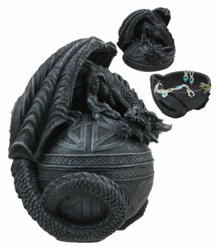 Bone Collector Celtic Druid Dragon Sitting On Gyrosphere Orb Jewelry Trinket Box-2