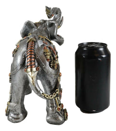 Steampunk Pressure Valve Geared Cyborg Elephant with Trunk Up Figurine-6