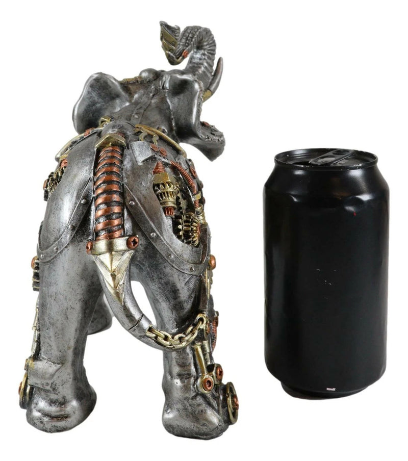 Steampunk Pressure Valve Geared Cyborg Elephant with Trunk Up Figurine-6