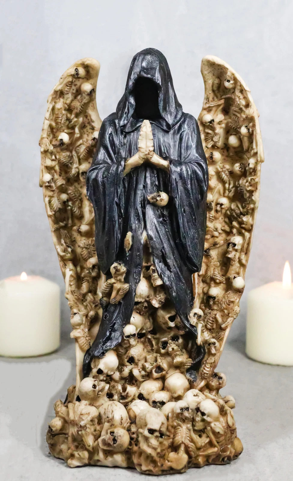 Gothic Death Prayer Grim Reaper Skeleton With Ossuary Skulls Wings Figurine
