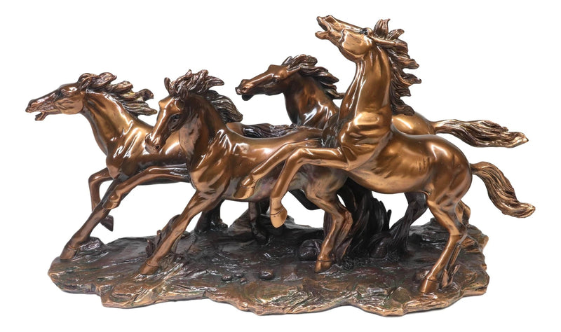 Estatua rústica de resina bronceada de 43 cm de largo, estilo Western Wild and Free, con cuatro caballos corriendo-6