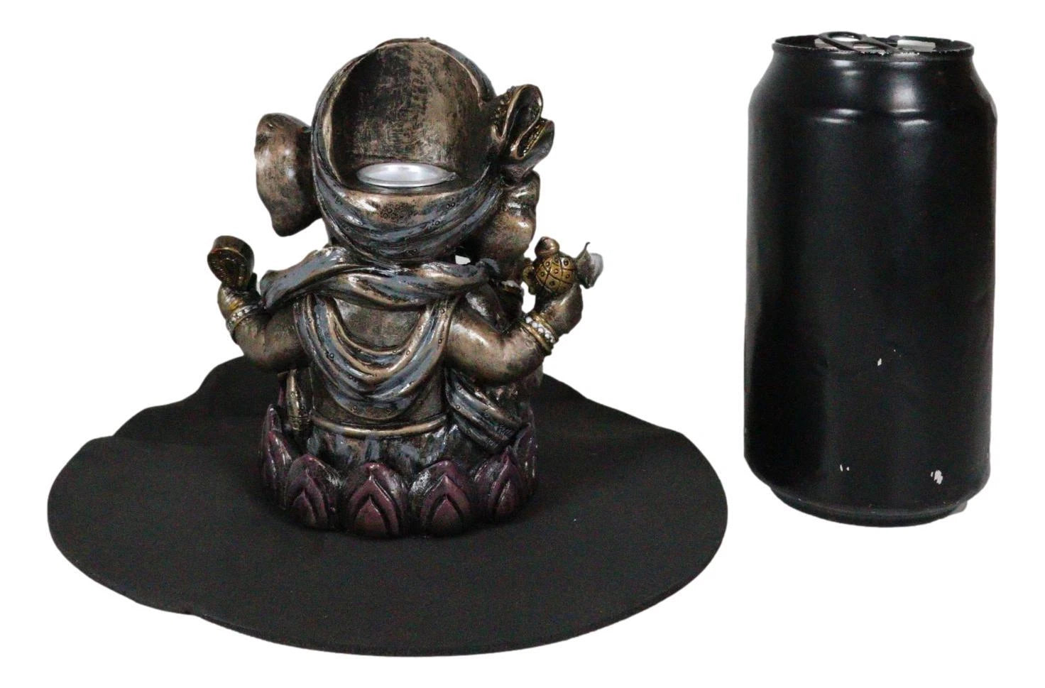 Hindu God Ganapati Baby Ganesha Playing Flute On Lotus Backflow Incense Burner-3
