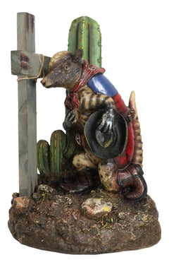 Rustic Western Armadillo Cowboy by Saguaro Cactus Praying By The Cross Figurine-4