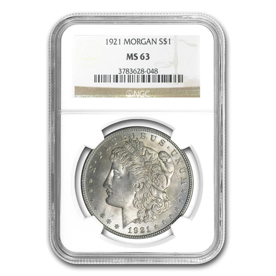 Dólar Morgan NGC MS63 de 1921 sin marca de ceca-1