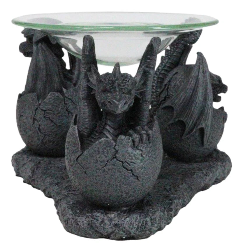 Fantasy Trio Gargoyle Dragons in Eggs Hatchling Candle Oil Burner Figurine-1