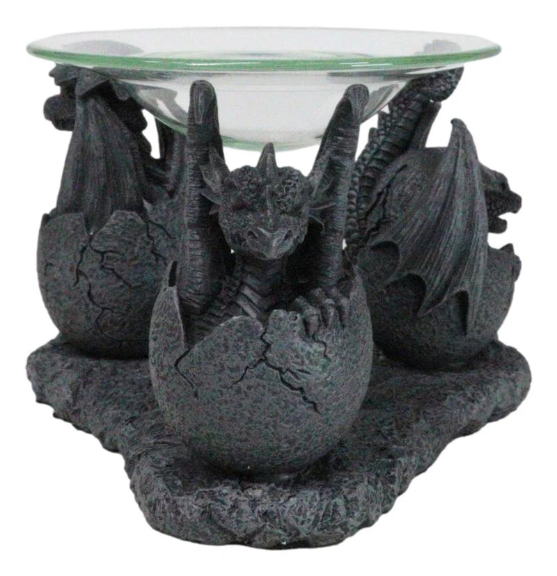 Fantasy Trio Gargoyle Dragons in Eggs Hatchling Candle Oil Burner Figurine-1