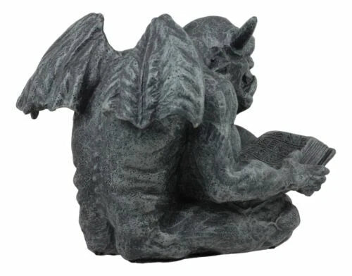 Notre Dame Horned Gargoyle With Spell Book Statue Demonic Bibliography Watchman-3