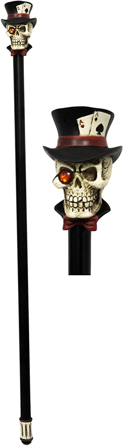 Casino Poker King Skull With Aces Top Hat Decorative Prop Cosplay Walking Cane-2