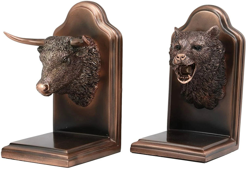 Wall Street Stock Market Bull VS Bear Bookends Bronze Electroplated Figurine-7