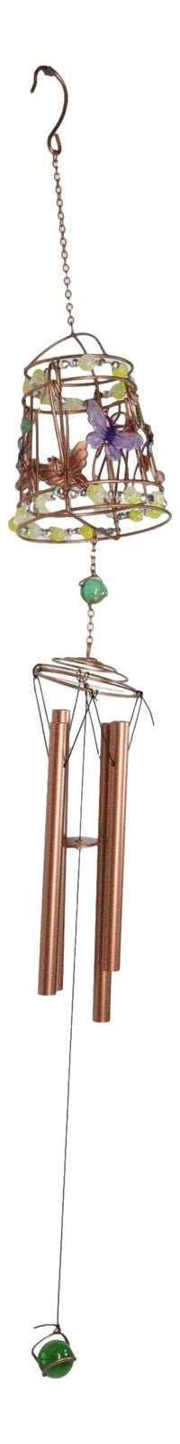 Monarch Butterflies On Garden Watering Can Art Glass Gemstones Metal Wind Chime