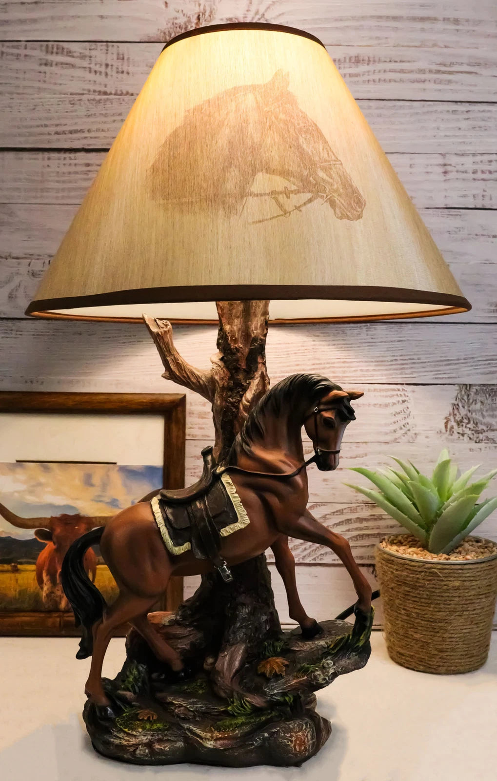 Light Fantastik Chestnut Brown Horse Stallion With Saddle Table Lamp Shade-10
