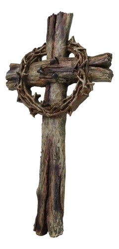 Rustic Via Dolorosa Calvary Crown of Thorns and Nails Faux Wooden Wall Cross-2