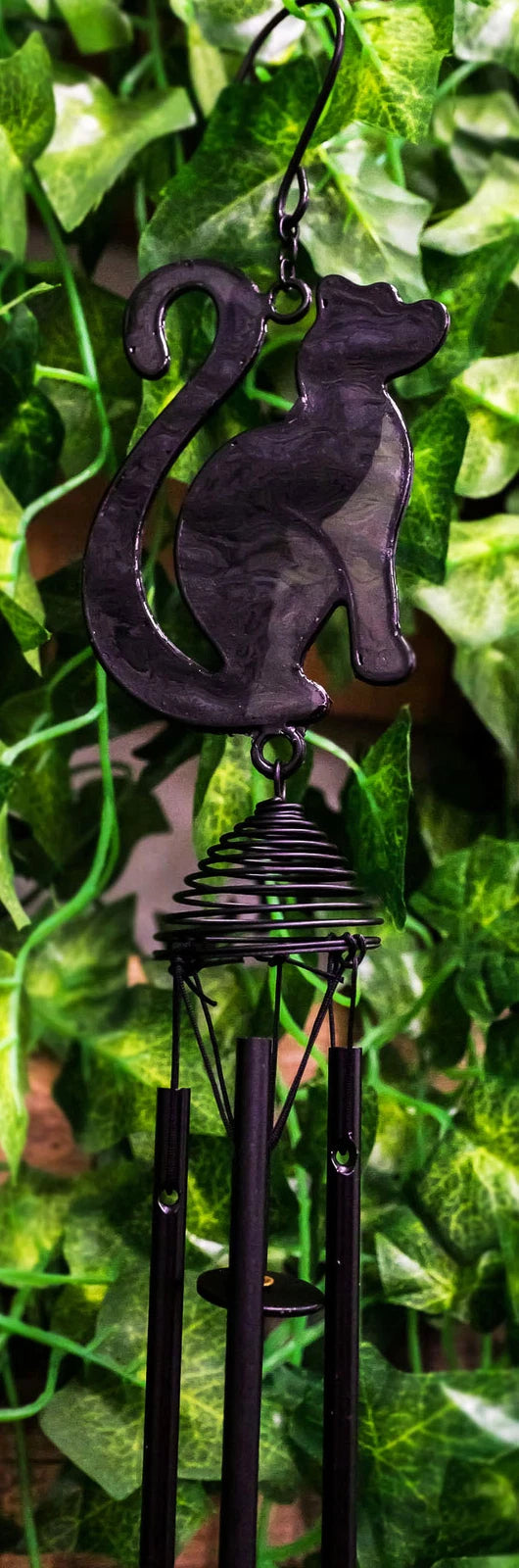 Wicca Witchcraft Black Cat Shadow Profile Stained Glass Wind Chime Suncatcher-2
