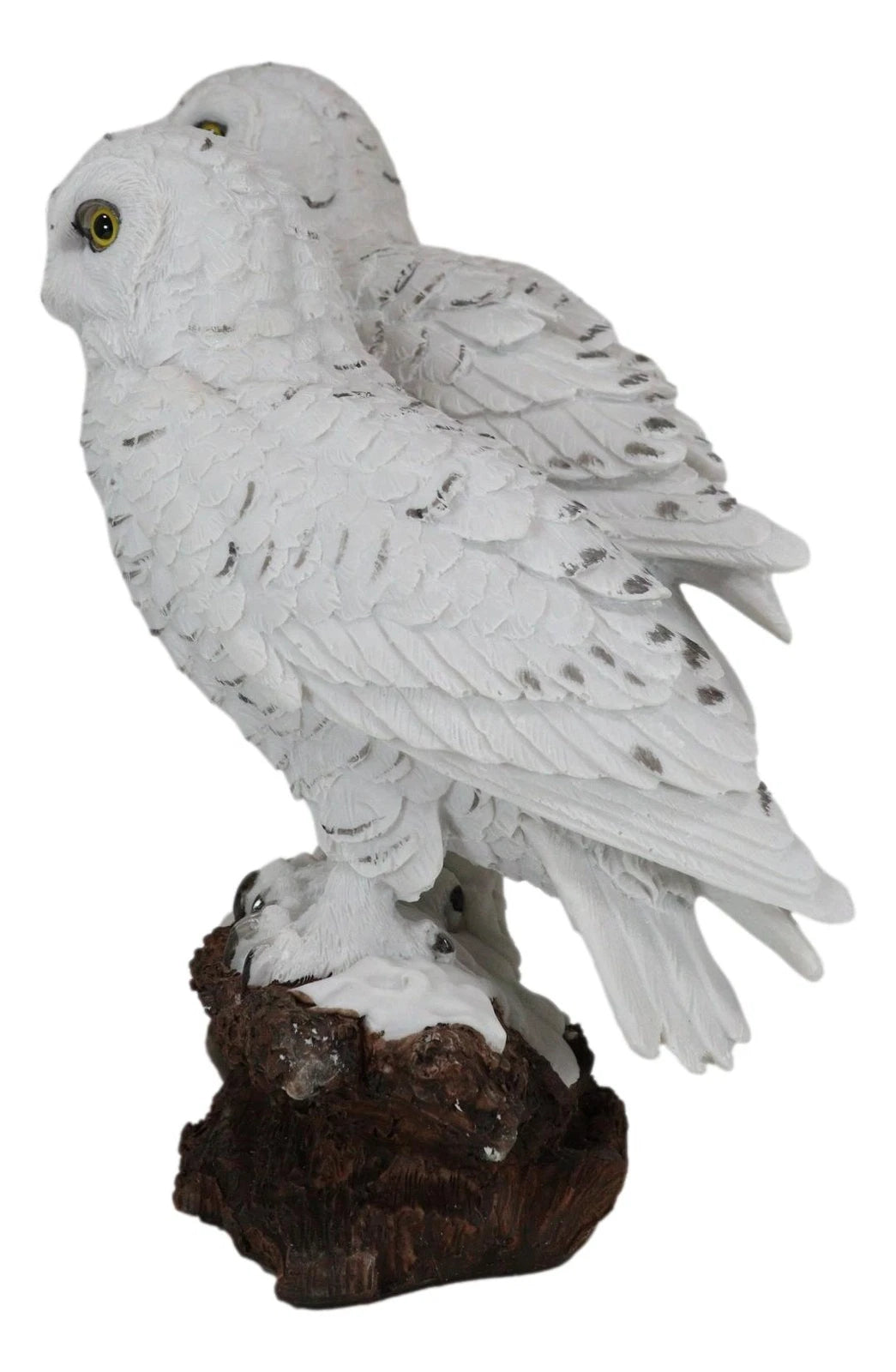 Mystical Two White Snowy Owl Couple Perching On Tree Branch Statue 12.25"Tall-3