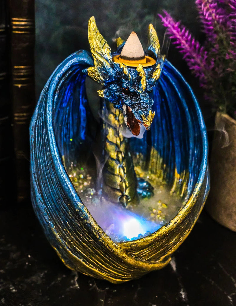 Blue Wise Dragon Guarding LED Light Crystals Smoky Backflow Cone Incense Burner-1