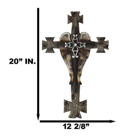 Black Biker Iron Cross With Angel Wings Layered Faux Wooden Wall Cross Plaque-4