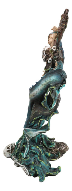 Siren Mermaid Holding Ship Anchor with Skulls On Ocean Waves Home Decor Figurine-5
