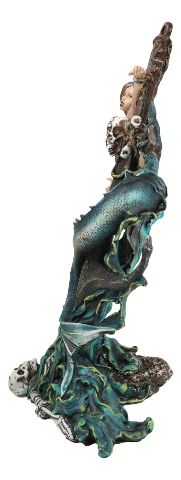 Siren Mermaid Holding Ship Anchor with Skulls On Ocean Waves Home Decor Figurine-5
