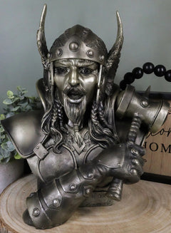 Large Thor Odinson Wielding Mjolnir Hammer Bust Statue 11" H Mythology-1