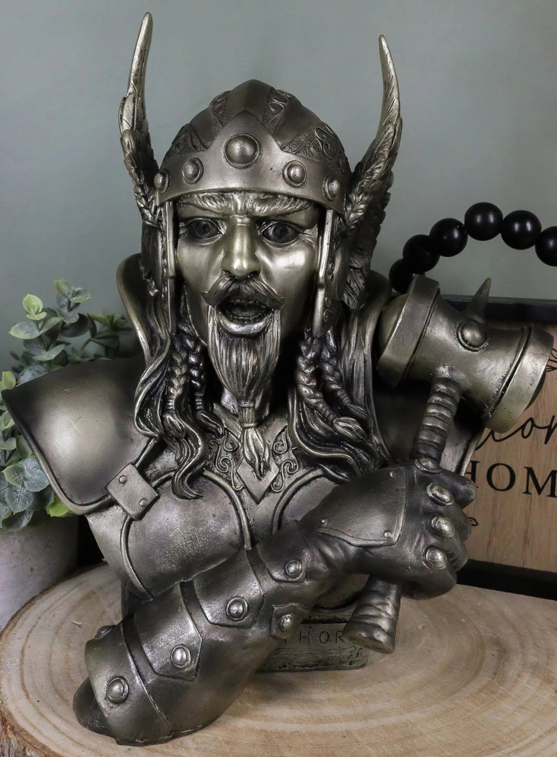 Large Thor Odinson Wielding Mjolnir Hammer Bust Statue 11" H Mythology-1
