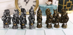 Silver and Gold King Arthur Merlin Dragons Chess Pieces with Board Set-3