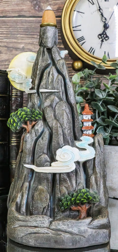 Feng Shui Rocky Mountain Top Buddhist Pagoda Temple Backflow Cone Incense Holder-1