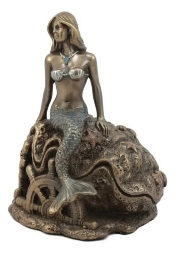 Mermaid Ariel 5" Tall Nautical Mermaid Sitting On Oyster Shell Figurine-5