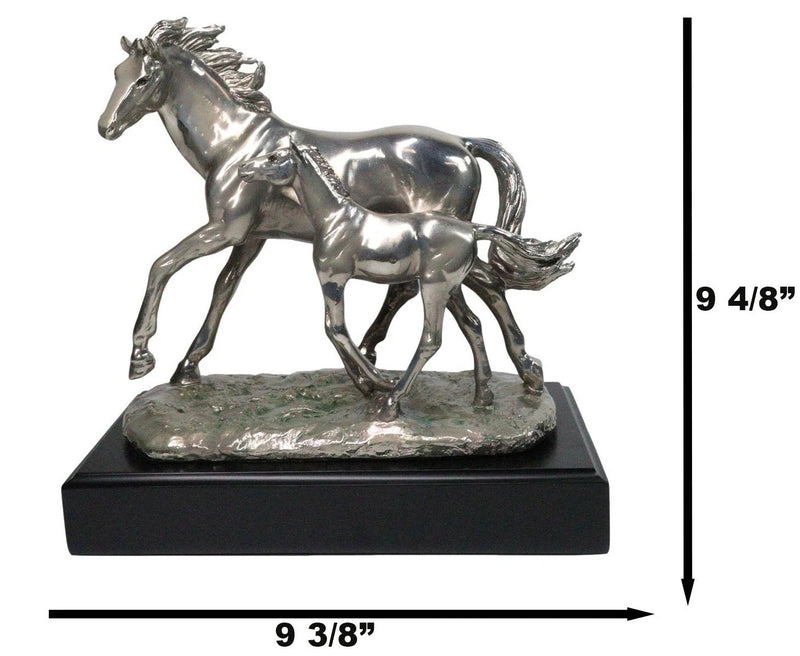 Western Horse and Foal Chrome Electroplated Resin Figurine With Museum Base-5
