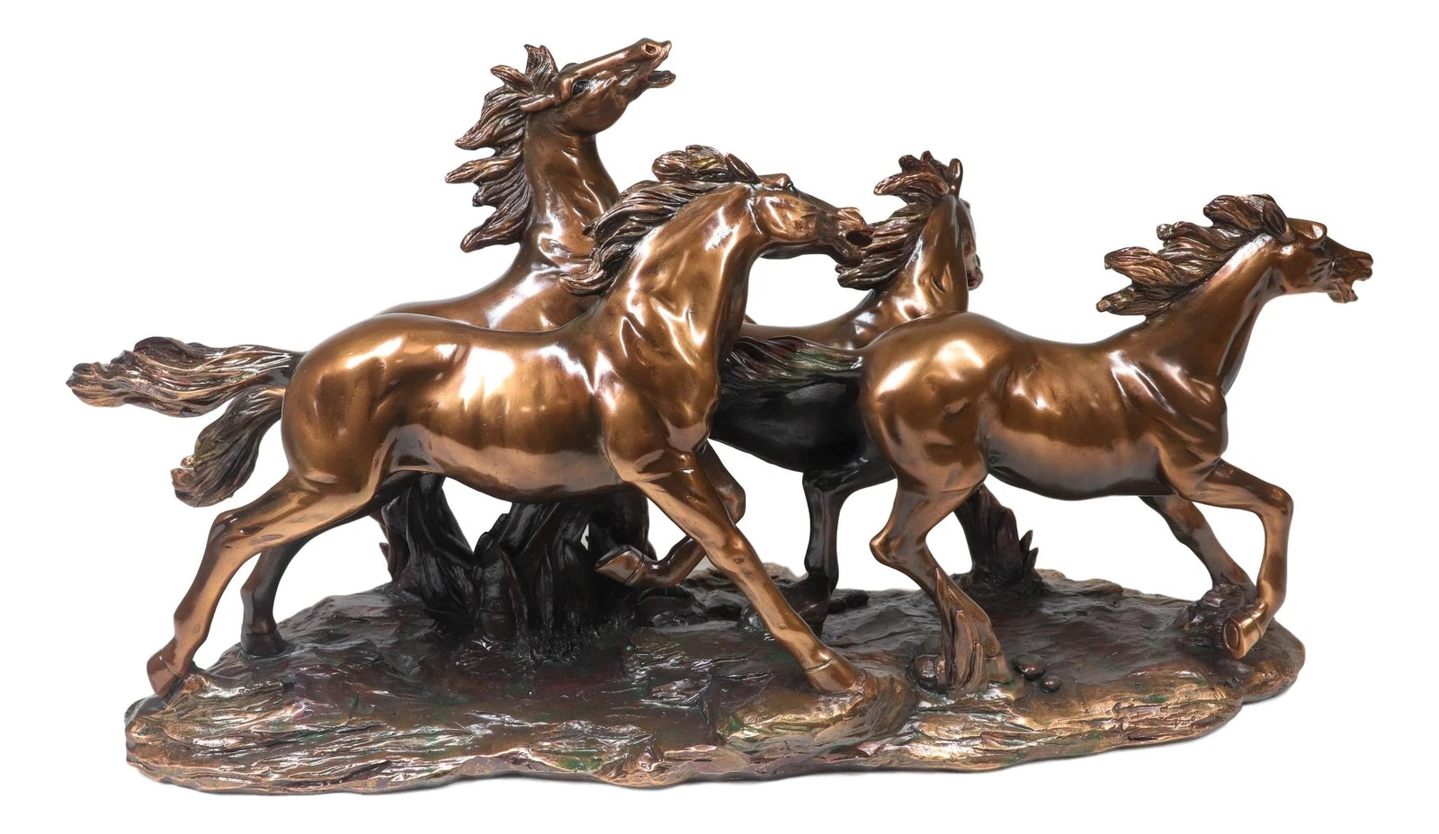 Estatua rústica de resina bronceada de 43 cm de largo, estilo Western Wild and Free, con cuatro caballos corriendo-4