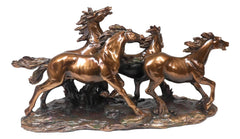 Estatua rústica de resina bronceada de 43 cm de largo, estilo Western Wild and Free, con cuatro caballos corriendo-4