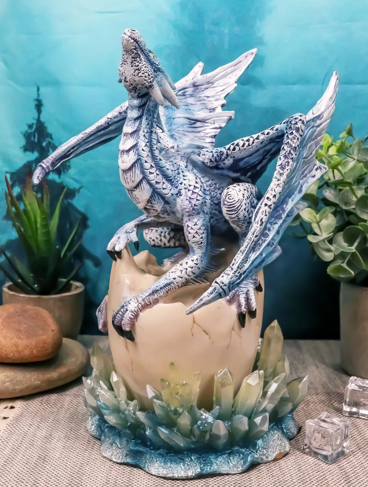 Luna Shylo Arctic Frost Dragon Emerging From Frozen Crystal Egg Hatchling Statue-1