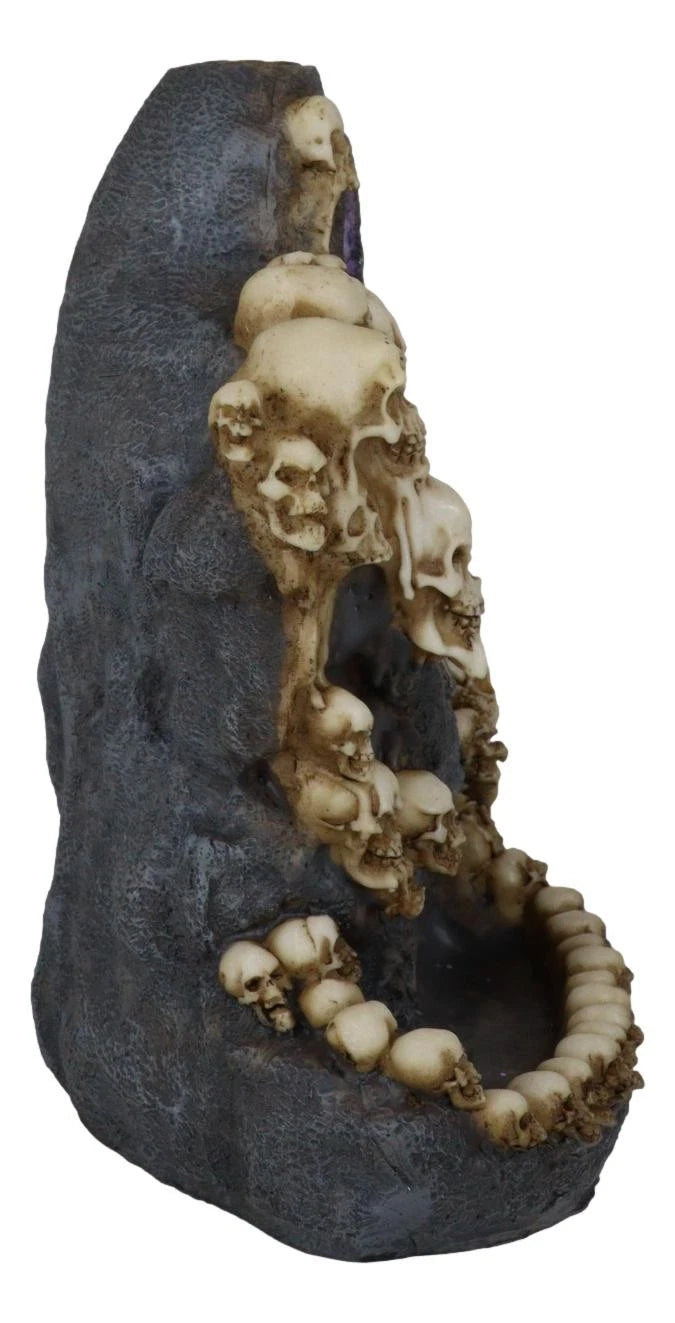 Gothic Melting Skulls Faux Geode Crystals LED Light Cave Backflow Incense Burner-5