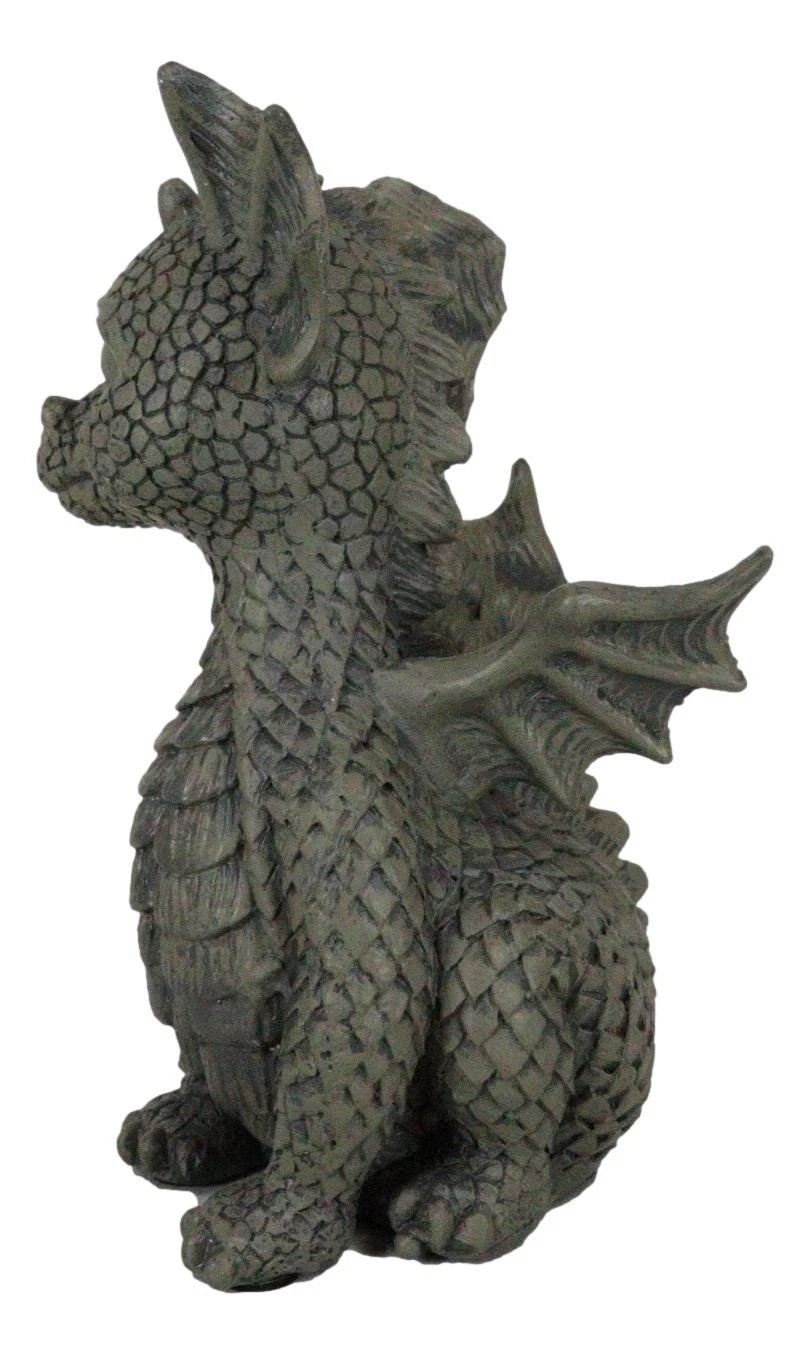 Whimsical Dainty Garden Dragon Sitting Figurine Faux Stone Fantasy Decor-4