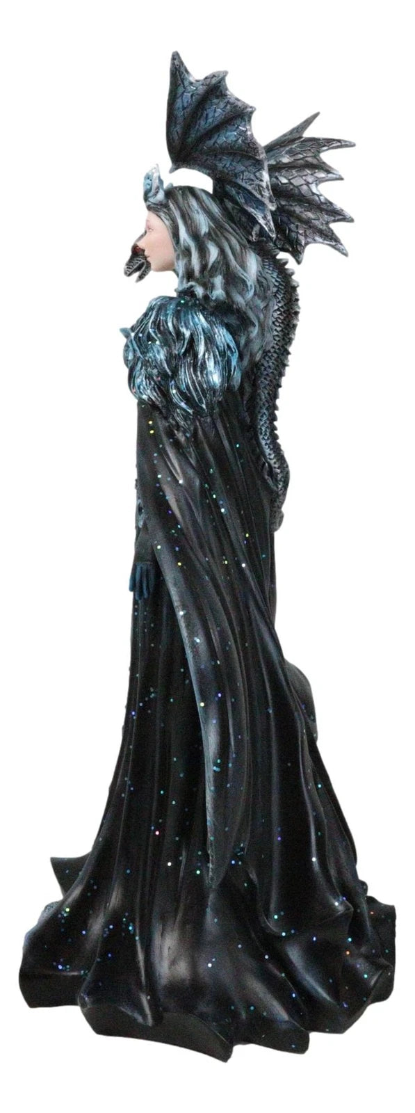 Large Gothic Necromancy Black Dragon Witch Dark Queen In Long Gown Statue-3
