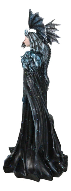 Large Gothic Necromancy Black Dragon Witch Dark Queen In Long Gown Statue-3