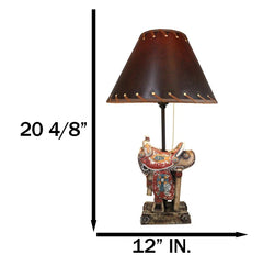 Rustic Western Cowboy Horse Saddle with Ichthys Jesus Fish Symbol Table Lamp-6