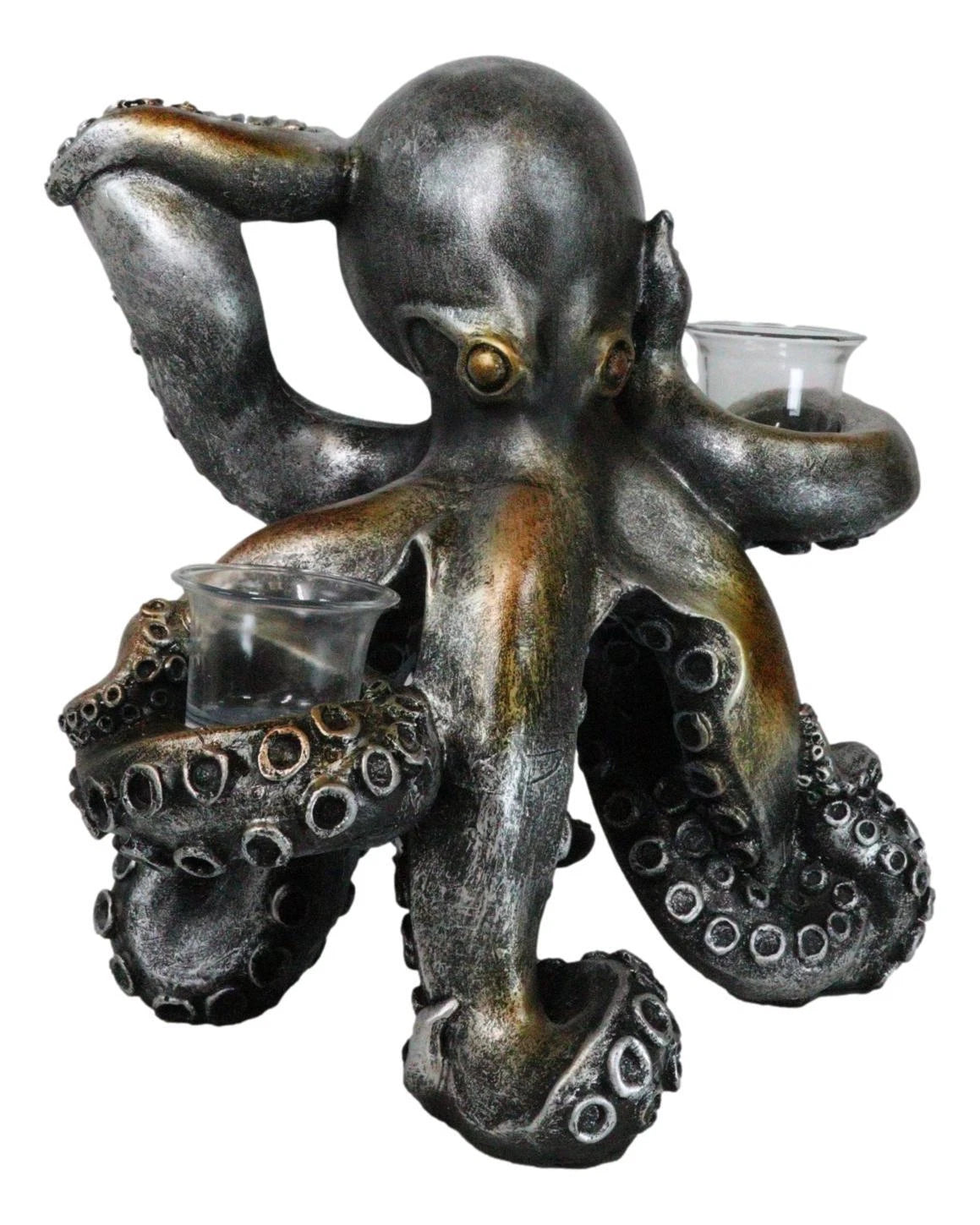 Large Rustic Bronze Deep Ocean Octopus Candle Holder Statue Kraken Sea Monster-6
