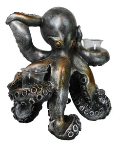 Large Rustic Bronze Deep Ocean Octopus Candle Holder Statue Kraken Sea Monster-6