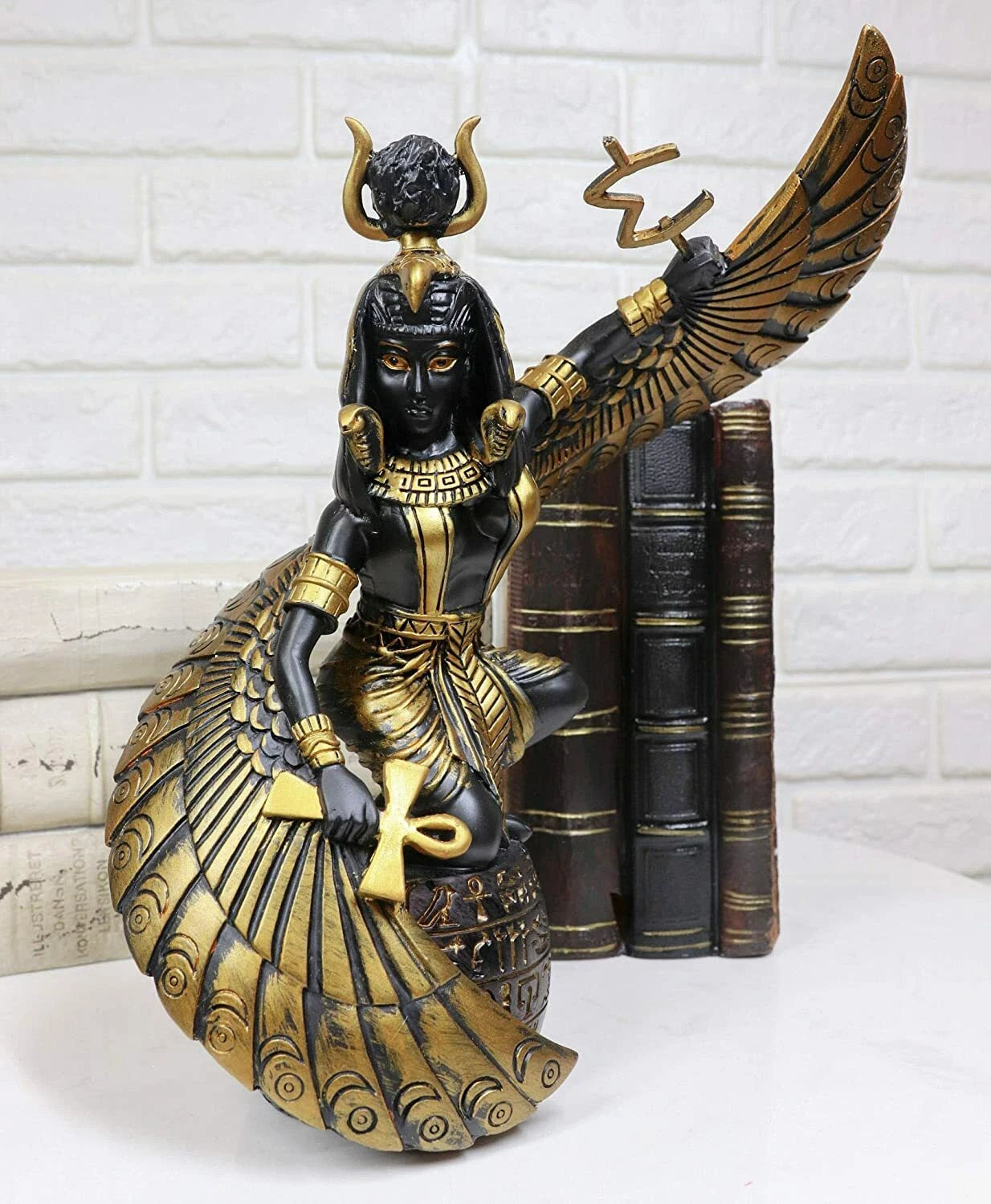 Egyptian Goddess Mother Isis Ra Holding Ankh Decorative Figurine 9" H-3