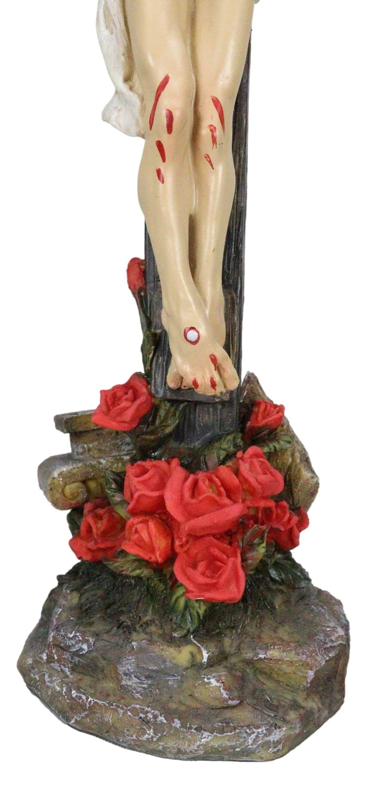 Jesus Christ On Cross W/ Rose of Sharon Base Decorative Crucifix Statue-6