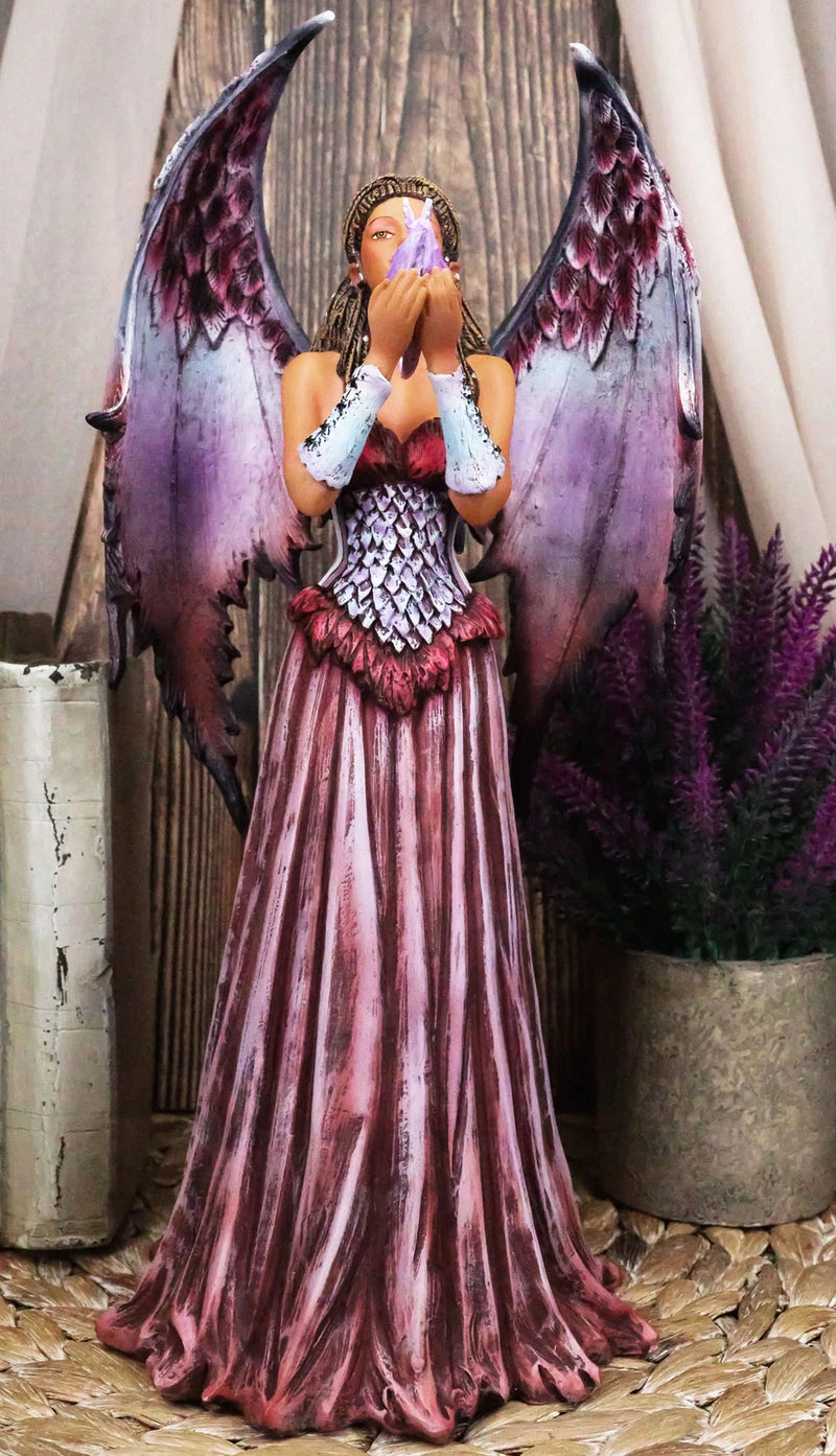 Amy Brown Adoration Mother Of Dragons Purple Fairy With Wyrmling Dragon Statue-2