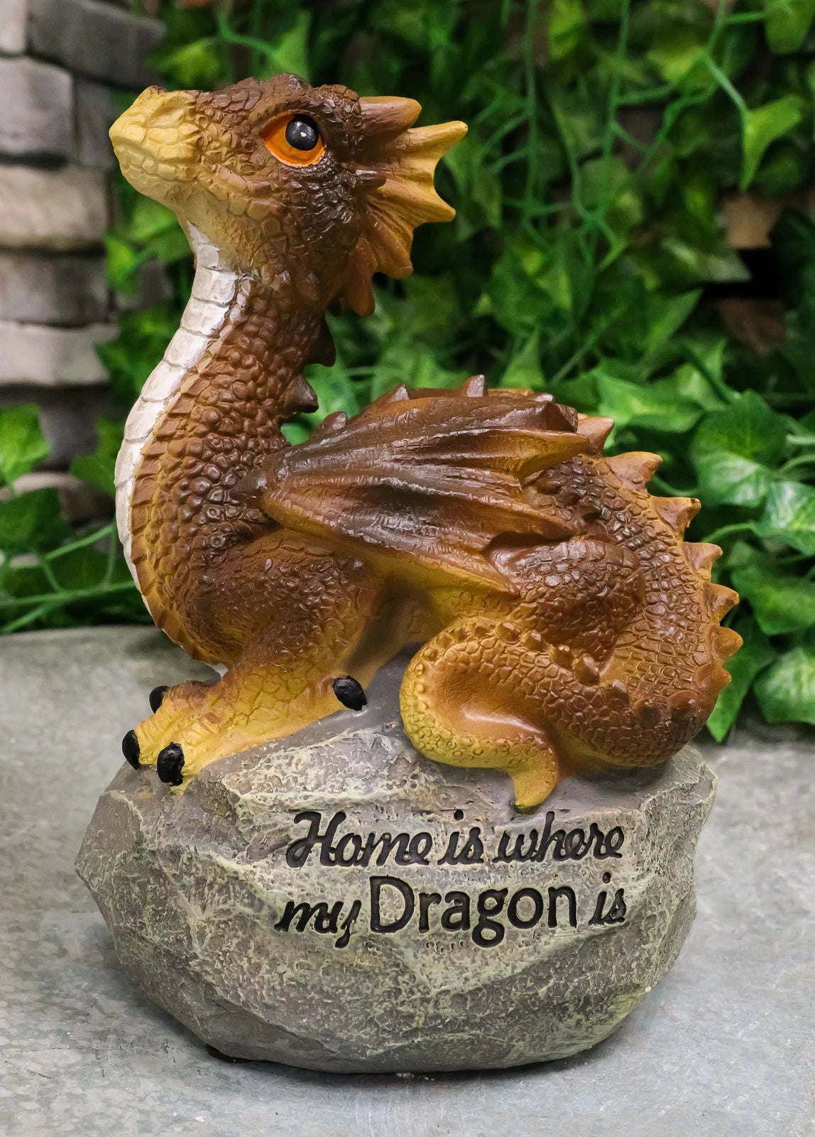 'Home is Where My Dragon is' Baby Dragon on Rock Resin Figurine 7.5" H-5