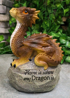 'Home is Where My Dragon is' Baby Dragon on Rock Resin Figurine 7.5" H-5