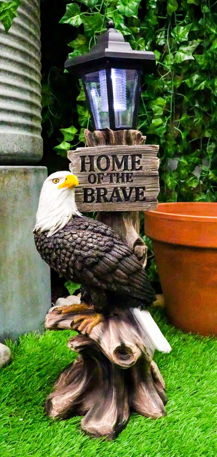'Home of The Brave' Patriotic Eagle Night Light Statue Solar LED Lantern-5