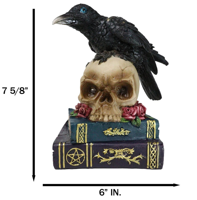 Raven Crow Perching On Skull With LED Eyes And Spell Books Of Prophecy Figurine-4
