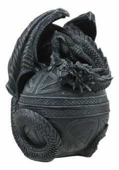 Bone Collector Celtic Druid Dragon Sitting On Gyrosphere Orb Jewelry Trinket Box-3