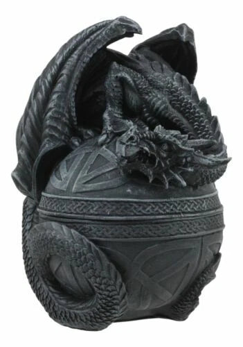Bone Collector Celtic Druid Dragon Sitting On Gyrosphere Orb Jewelry Trinket Box-3